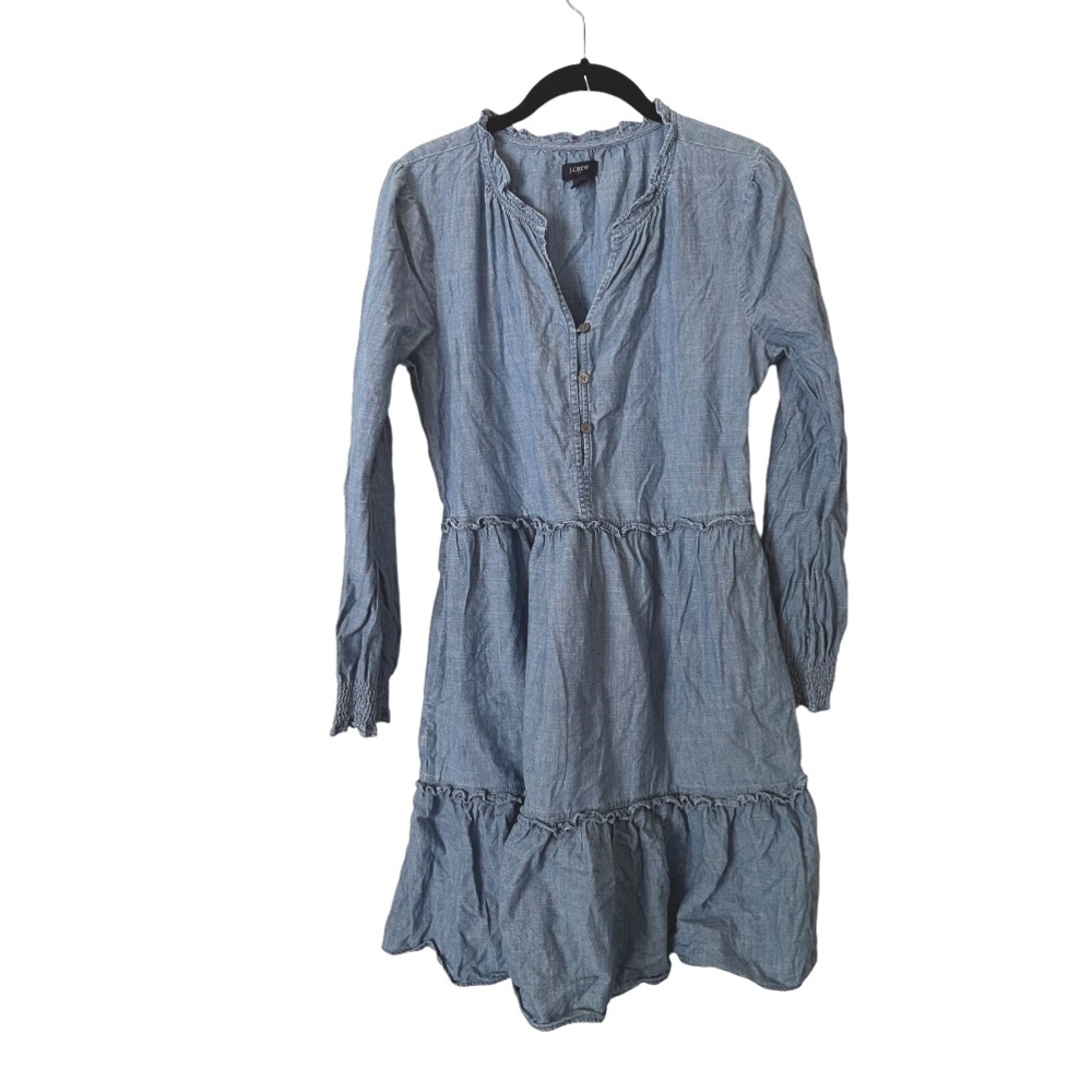 J. Crew Reimagined Chambray Tiered Long Sleeve Mini Dress